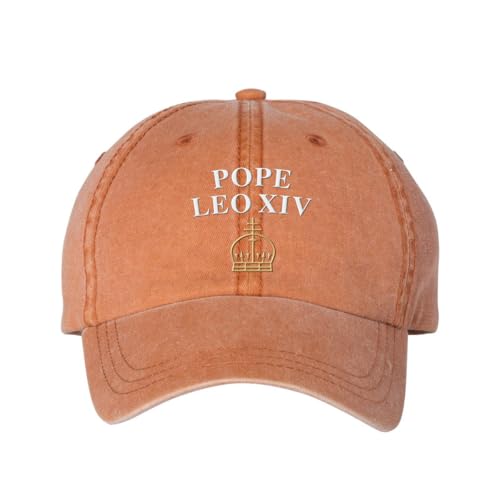 Pope Leo XIV with Crown Embroidered Baseball Cap Adjustable Cotton Dad Hat Pigment-Dyed - color: Texas Orange