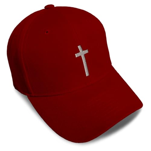 Custom Baseball Cap Cross Silver Christ Jesus God Faith Christian Hats - color: Burgundy Design Only