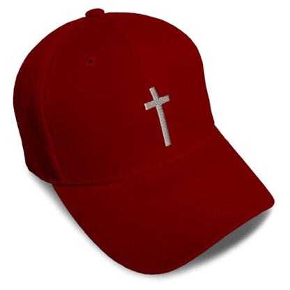 Custom Baseball Cap Cross Silver Christ Jesus God Faith Christian Hats - color: Burgundy Design Only