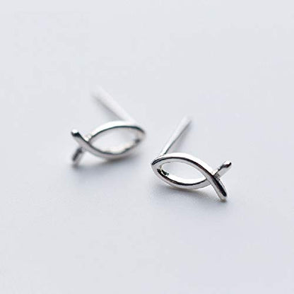 Cute Fish Sterling Silver Tiny Stud Earrings for Women Hypoallergenic Minimalist Ichthus