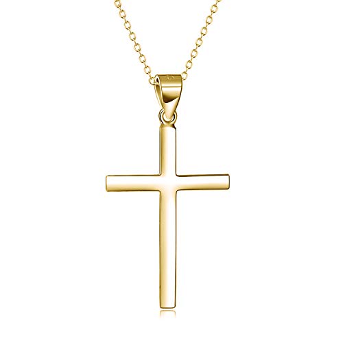 POPLYKE Cross Necklace 925 Sterling Silver Cross Pendant for Men Women - style: C-18" Gold Plated