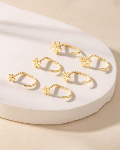 3 Pairs Backless Earrings for Women, Stay Close Half Hoop Earrings - color: Gold-Flower 4/5/6mm