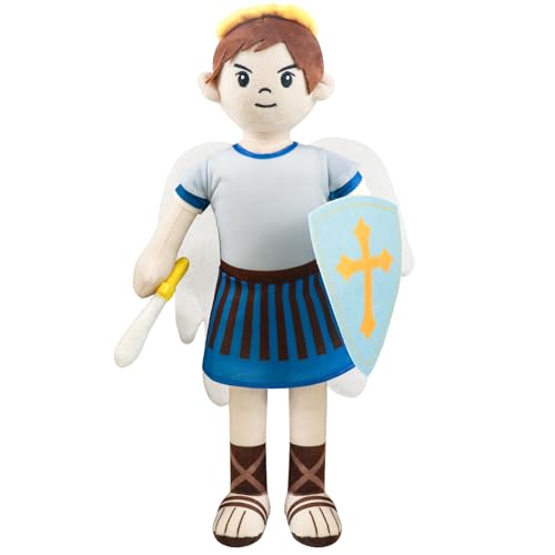 Saint Michael Guardian Angel Plush Doll with Wings, Religious Prayer Figure, First Communion Gift Christmas Easter Decoration Gift for Boys Girls (st Michael)