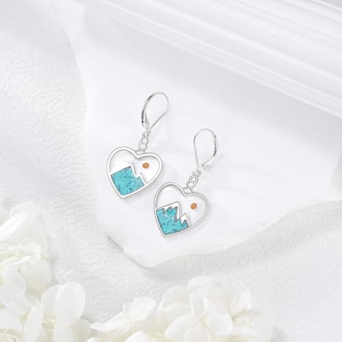 AOBOCO Mustard Seed Earrings for Women Sterling Silver Mountain Cross Earrings Dangle Christian Religion Jewelry Mothers Day Birthday for Mom Wife Friends - style: Heart Turquoise Earrings