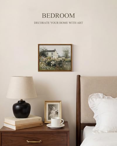 InSimSea Framed Canvas Wall Art, French Country Rose Garden, 10x8 Inch - color: Fence and Farmhouse