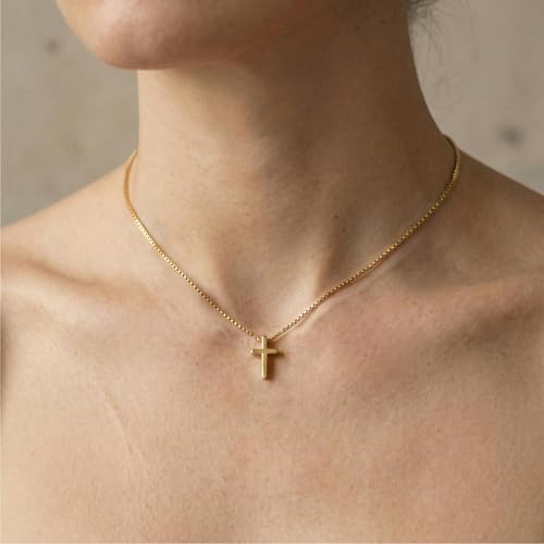 Cross Necklace for Woman, Gold Silver Plated Cross Pendant Necklaces Choker Faith Jewelry Non Tarnish Cute Simple Christian Religious Diamond Cross Necklace for Mom - color: 03 Gold Small Simple Cross