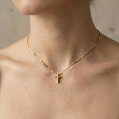 Cross Necklace for Woman, Gold Silver Plated Cross Pendant Necklaces Choker Faith Jewelry Non Tarnish Cute Simple Christian Religious Diamond Cross Necklace for Mom - color: 03 Gold Small Simple Cross