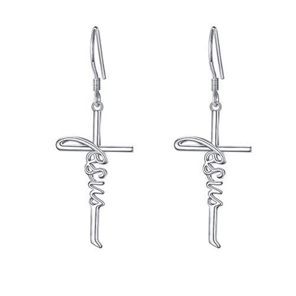 925 Sterling Silver Infinity Love of God Simple Dainty Faith Cross Dangle Earrings Religious Gift for Women - color: Jesus 2