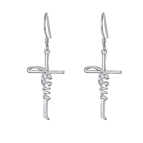 925 Sterling Silver Infinity Love of God Simple Dainty Faith Cross Dangle Earrings Religious Gift for Women - color: Jesus 2