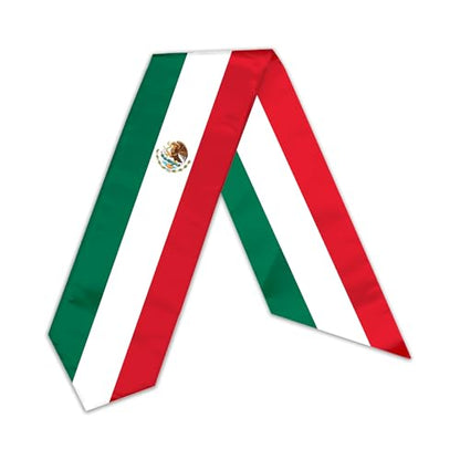 International Graduate Satin Sash Stole with National Flag Design - color: Mexico Flag