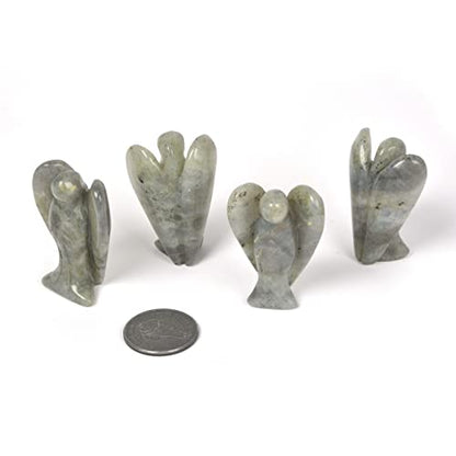 Justinstones Carved Labradorite Gemstone Peace Angel Pocket Guardian AngelHealing Statue 2 inch - color: Labradorite