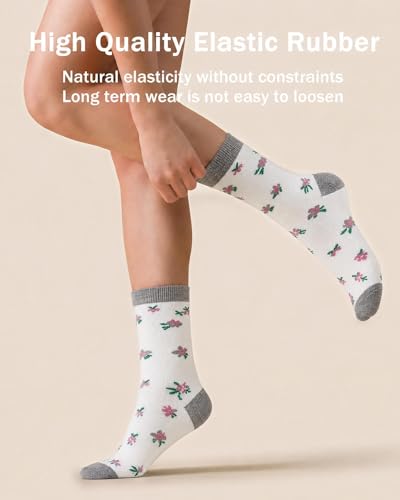 6 Pairs Crew Socks for Women, Soft Cute Funny Cotton Socks - color: Coastal Bloom