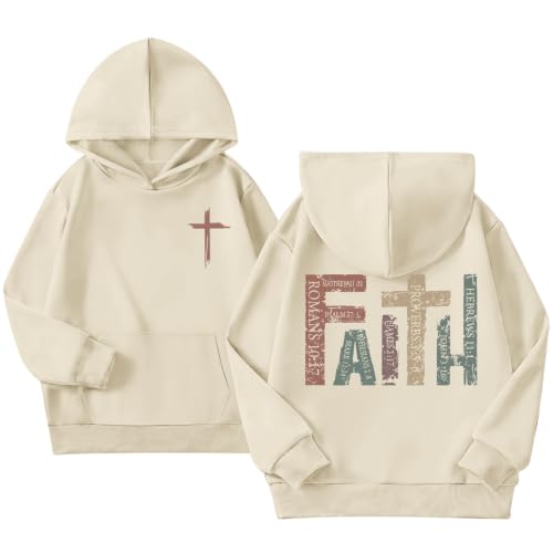 Girls Christian Hoodies Kids Jesus Faith Sweatshirts Cute Religious Graphic Sweater Inspirational God Bible Verse Top - color: Apricot, size: 9-10 Years