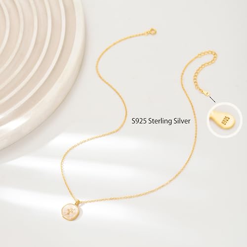 925 Sterling Silver Mother of Pearl Cross Necklace for Women - color: Gold- Sequins