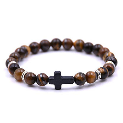Softones 4PCS Cross Beads Bracelet for Men Women 8mm Healing Lava Stone Stretch Bracelets,7.5" - color: D:4Pcs a set