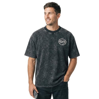 Christian Fishers of Men Shirt for Women Men Jesus Religious Oversized Graphic Tees Acid Wash Bible Verse Faith God T-Shirt - color: Black, size: Large