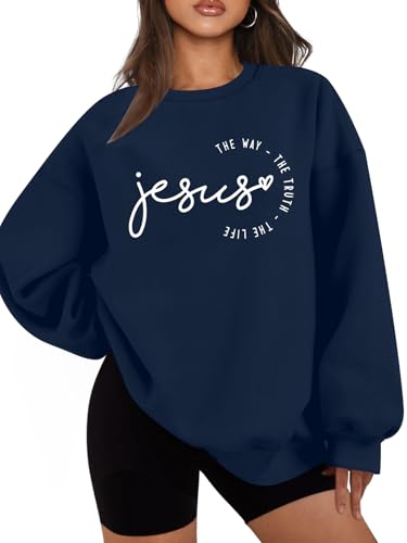 MOUSYA Christian Sweatshirts for Women God Shirts Jesus Graphic Pullover - color: Blue, size: Small