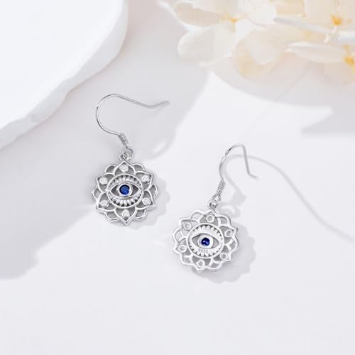Mountain Mustard Seed Earrings for Women 925 Sterling Silver Lotus/Cross Dangle Drop Earring Christian Jewelry Outdoor Birthday Graduation Gifts - style: Evil Eye Lotus