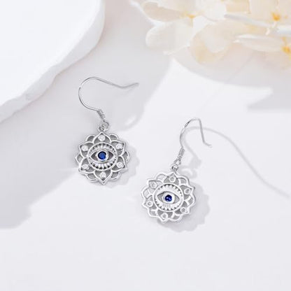 Mountain Mustard Seed Earrings for Women 925 Sterling Silver Lotus/Cross Dangle Drop Earring Christian Jewelry Outdoor Birthday Graduation Gifts - style: Evil Eye Lotus