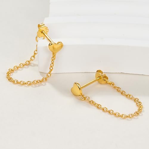 925 Sterling Silver CZ Moon Cross Heart Teardrop Chain Earrings for Women - color: Heart--Gold