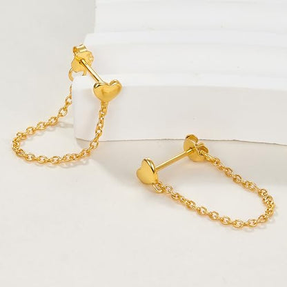 925 Sterling Silver CZ Moon Cross Heart Teardrop Chain Earrings for Women - color: Heart--Gold