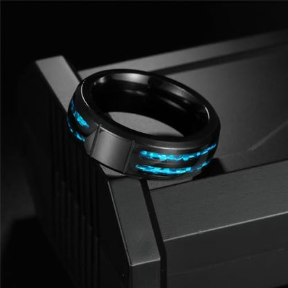 PAMTIER Unisex 8MM Inlay Blue Imitation Opal Cross Signet Ring