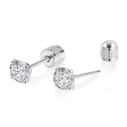 Titanium Earrings Push-in Threadless Flat Back Stud Earrings for Women Men, Cartilage Earring Hypoallergenic Cubic Zirconia Earrings Studs for Helix Tragus Piercing Jewelry - color: Silver-7mm