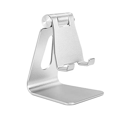 Silver Foldable Aluminum Alloy Cell Phone Holder,Tabletop Metal Phone Stand with Adjustable Angle by Swivel Axis,Smartphone Cradle - color: Silver