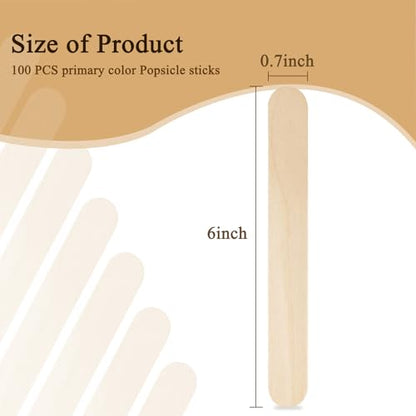 KTOJOY 100Pcs Jumbo Wooden Craft Sticks Popsicle Stick 6” Long x 3/4”Wide Treat Ice Pop for DIY Crafts，Home Art Projects, Classroom Supplies