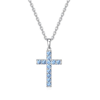 Birthstone Cross Necklace for Women,First Communion Gifts Easter Baptism Cross Jewelry Pendant Gift - color: 09September-Sapphire Blue