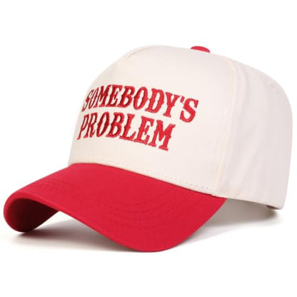 Trendy Embroidered Baseball Cap for Men & Women, Adjustable Snapback Hat for Casual Wear - color: Somebody's Problem| Red