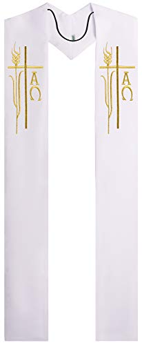 IvyRobes Alpha Omega Overlay Stole Wedding Clergy Stole 90" Long-4 Colors Available - color: White