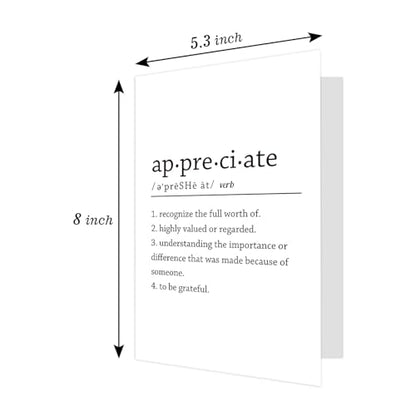 Ogeby Appreciate Definition Card for Man Woman, Funny Thank You Card for Teacher Boss Friend Family, Gratitude Gift, Words Aren't Enough To Express How Much We Appreciate You - color: #622