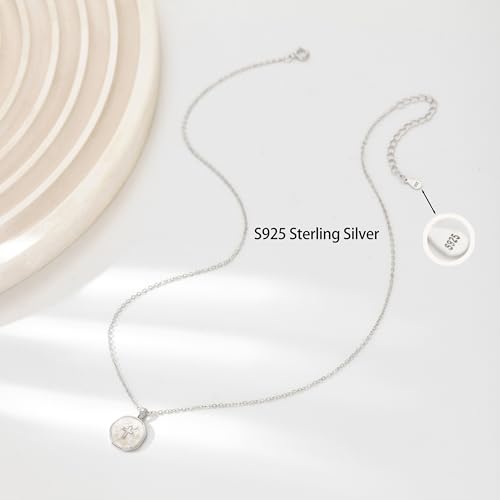 925 Sterling Silver Mother of Pearl Cross Necklace for Women - color: Silver- Sequins