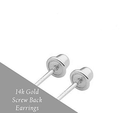 Little Solid Gold 14k Screw Back Cross Stud Earrings - color: White Gold