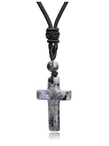 Top Plaza Healing Crystal Cross Necklace for Men - color: Labradorite