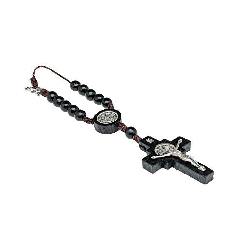 Car Rearview Mirror Rosary Decade Crucifix Ornament - Made in Brazil (St Benedict - Black) - style: St Benedict - Black