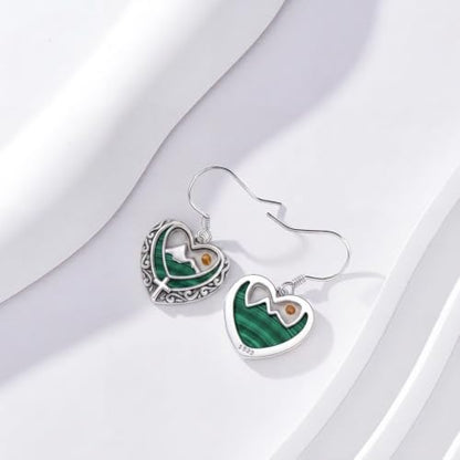 AOBOCO 925 Silver Mustard Seed Cross Heart Dangle Drop Earrings Women - color: Silver-Malachite