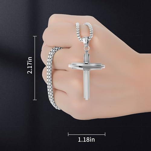 Car Rear View Mirror Polished Cross Pendant Crucifix Necklace - color: Silver