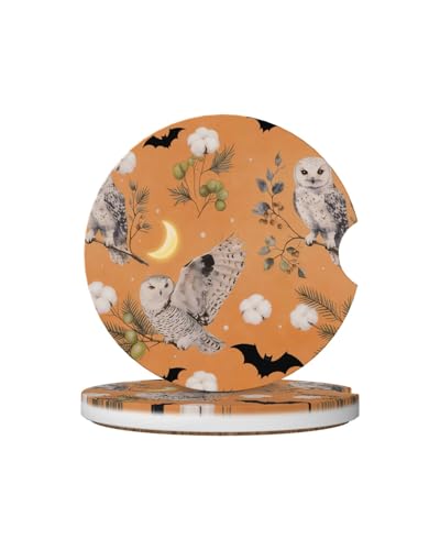 Ceramic Car Cup Coasters 2PCS - Owl Bat - color: Owl Bat