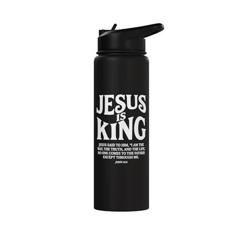 Jesus Is King John 14 6 Faith Bible Verse Stainless Steel Insulated Water Bottle - color: Black