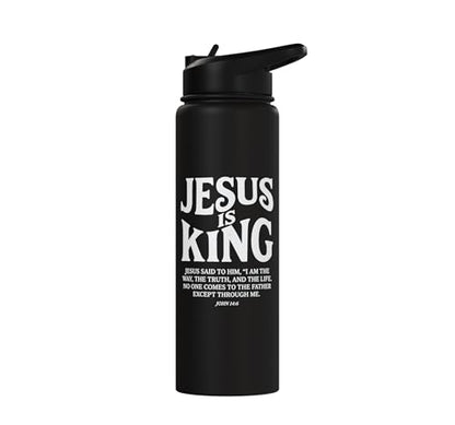 Jesus Is King John 14 6 Faith Bible Verse Stainless Steel Insulated Water Bottle - color: Black