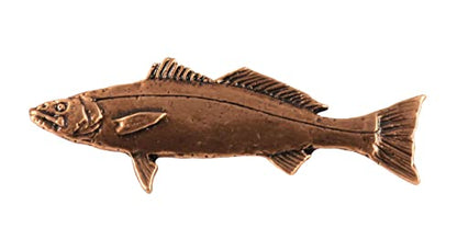 White Seabass Fish Pin, Pewter, Lapel, Hat, Pins, Brooch, Brooches, Jewelry, Gift, Handmade in the USA, 200 Fish Designs Available. S013Z - color: Copper Plated