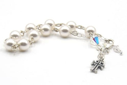Catholic Communion Rosary Bracelet Created with Swarovski® Crystals, Glass - color: White Pearlized