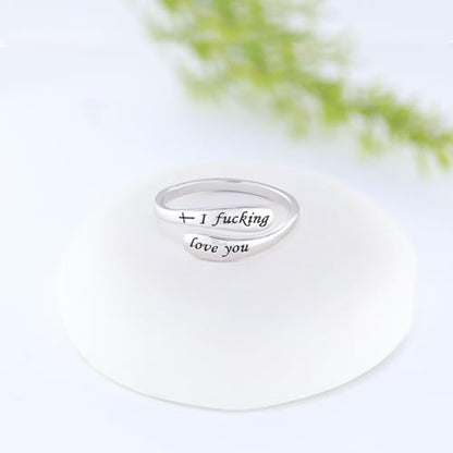 925 Sterling Silver Inspirational Adjustable Rings - Personality Encouragement Jewelry Gift For Women - style: I love you
