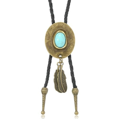 Western Cowboy Bolo tie for Men Women Gold Silver Death Skull Moth Cross Bolo Tie Christmas Deer Rooster Wolf Necktie Gift - color: 12# Turquoise Cowboy Hat