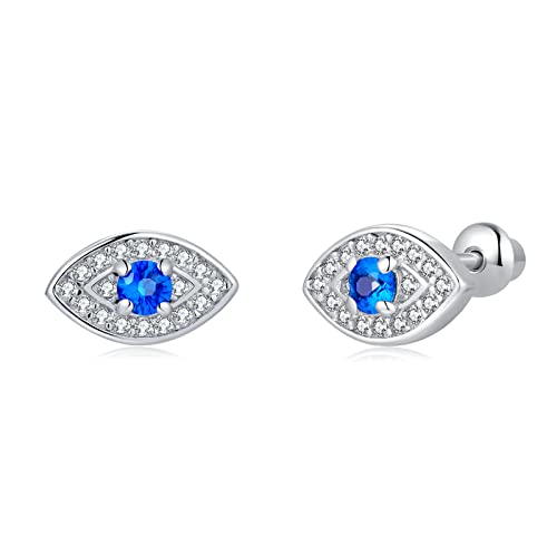 Butterfly Ladybug Unicorn Sloth Flamingo Dog Cat Turtle Angel Koala Daisy Panda Stud Earrings for Girls Women - Sterling Silver Hypoallergenic Animal Earrings with Secure Screw Backs - color: Evil Eye