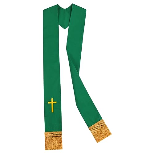 BLESSUME Church Clergy Pastor Cross Embroidered Stole - color: Green 8