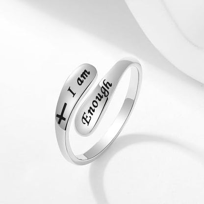 925 Sterling Silver Inspirational Adjustable Rings - Personality Encouragement Jewelry Gift For Women - style: I am Enough