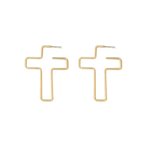 Cross Hoop Earrings Big Circle Hoop Earrings for Women Christian Jewelry - color: C-G